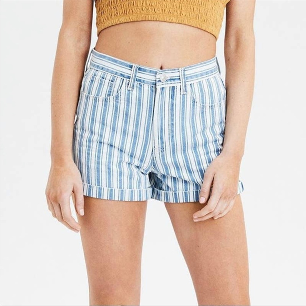 American Eagle Blue & White Striped Jean Shorts